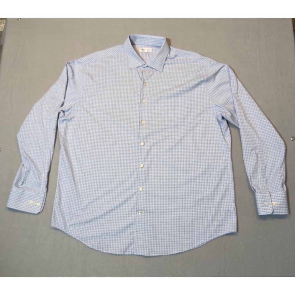 Peter Millar Summer Comfort Mens XL Blue White Check Performance Shirt RN100308